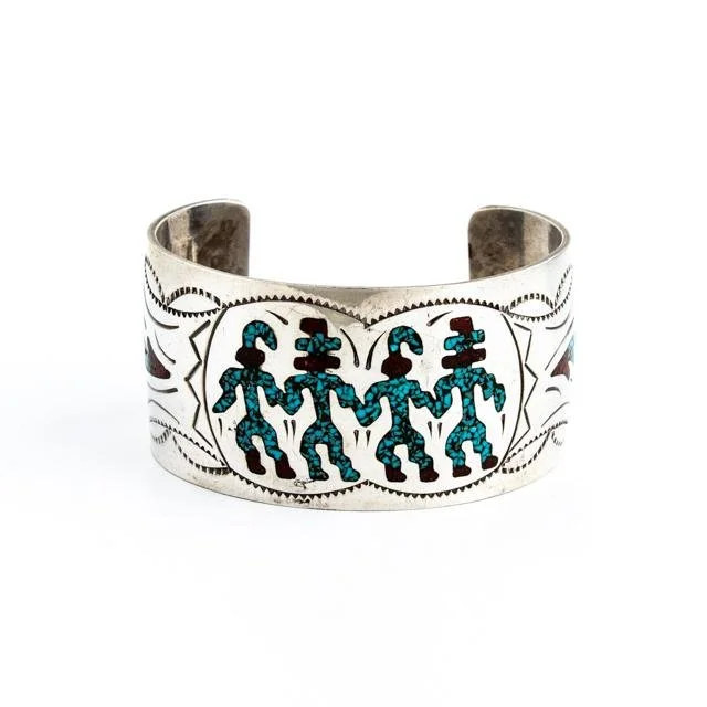 romantic charm bracelets -Turquoise & Coral Chip Inlay Cuff