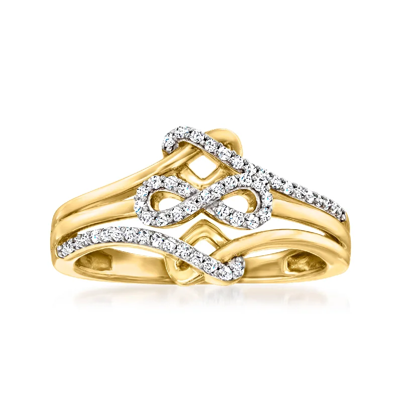 oval diamond engagement rings -Ross-Simons Diamond Infinity Symbol and Love Knot Ring in 14kt Yellow Gold