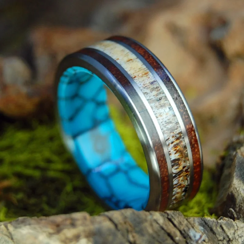 classic signet rings for women -Red Oak Moose | Men's Turquoise, Moose Antler & Titanium Wedding Ring