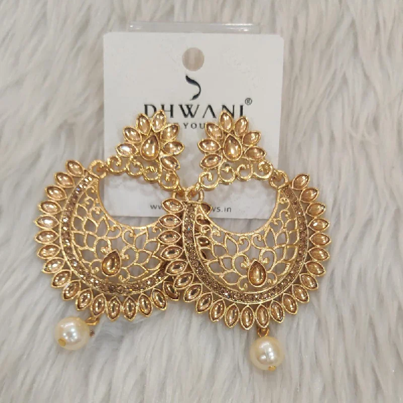 affordable luxury earrings -Dhwani Gold Plated Kundan And Austrian Stone Dangler Earrings