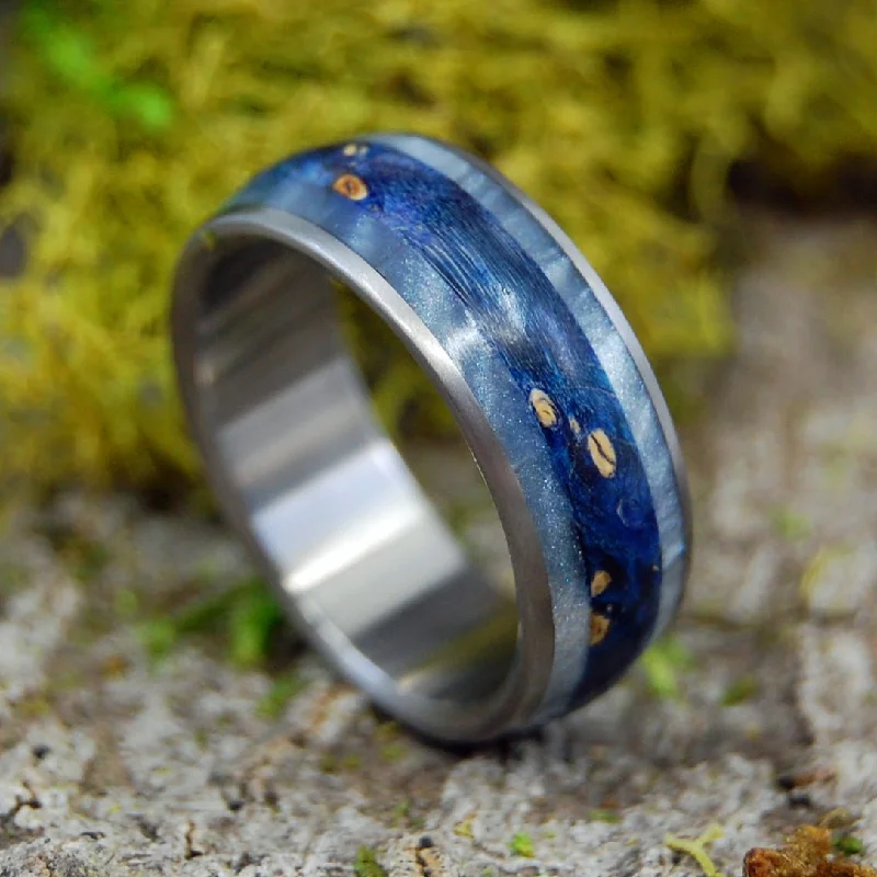 women’s ruby rings -How Dark Is Your Ocean | Men's Dark Blue Box Elder, Gray Marbled Opalescent & Titanium Wedding Ring