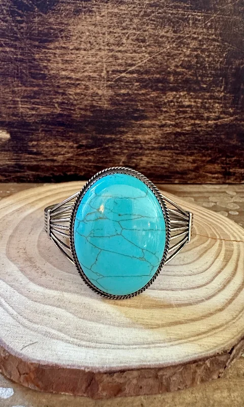 sterling silver bangles -LIGHT BLUE HOWLITE Sterling Silver Cuff 30g