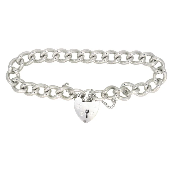 fashion-forward bangles -Silver Heart Lock Bracelet