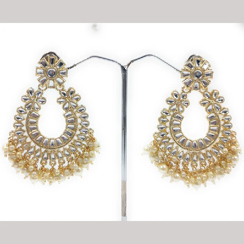 birthstone earrings for women -Gehana Mahal Gold Plated Kundan And Pearl Dangler Earrings