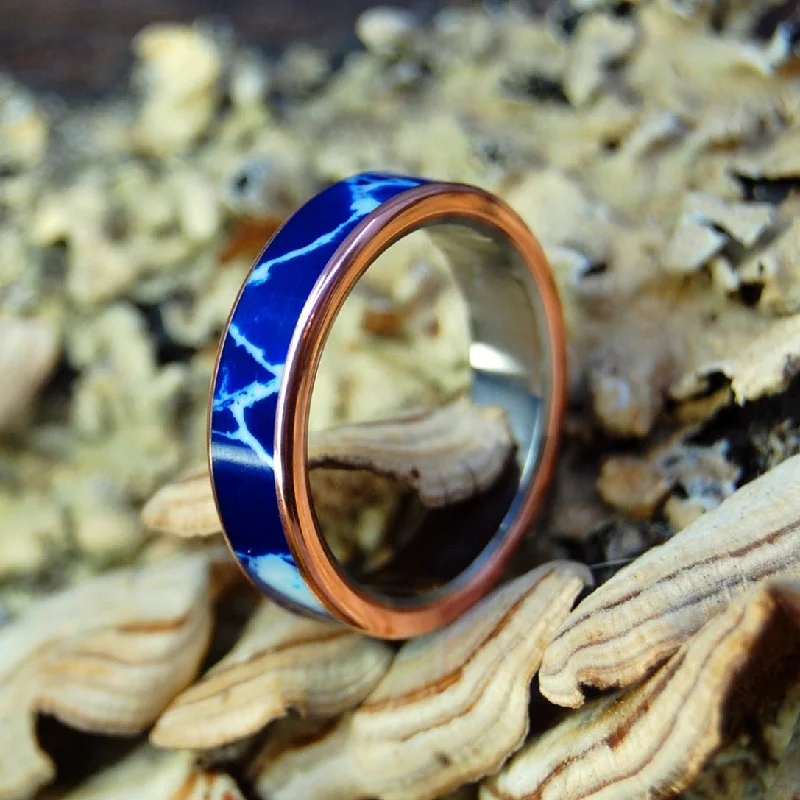 fashion rings for women -Copper Cobalt | Men's Copper, Cobalt & Stone Wedding Ring