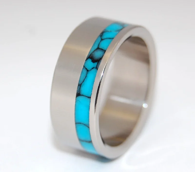 affordable wedding rings -Moonbird | Men's Turquoise & Titanium Wedding Ring