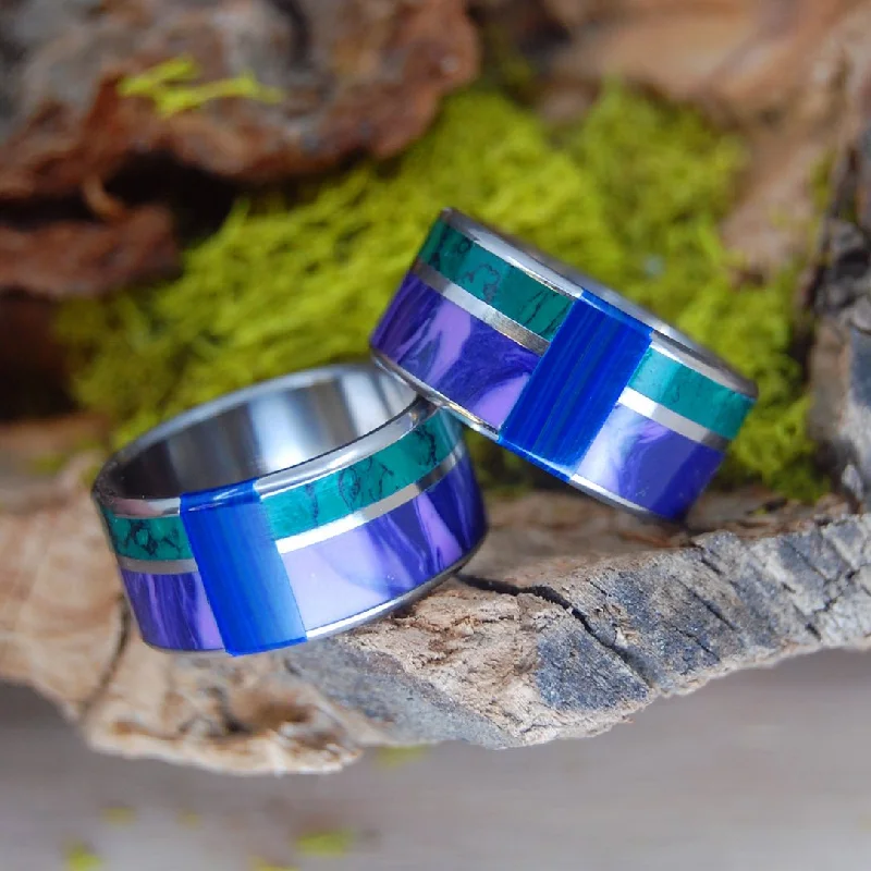 personalized rings for women -Go With You Anywhere | Charoite, Banded Azurite Malachite, Jade - Engagement Wedding Ring Set