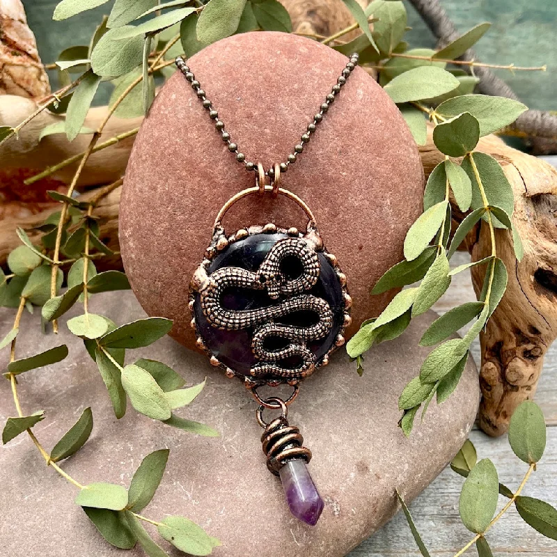 special occasion necklaces for women -Amethyst Snake Necklace - Bronze