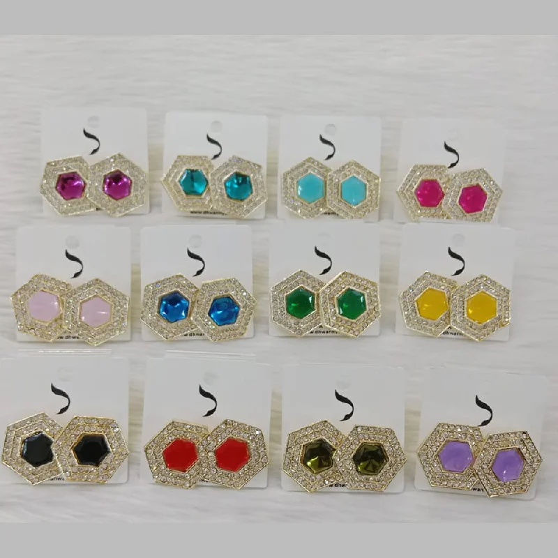 gemstone stud earrings -Dhwani Gold Plated Austrian Stone Studs Earrings (Assorted Color)