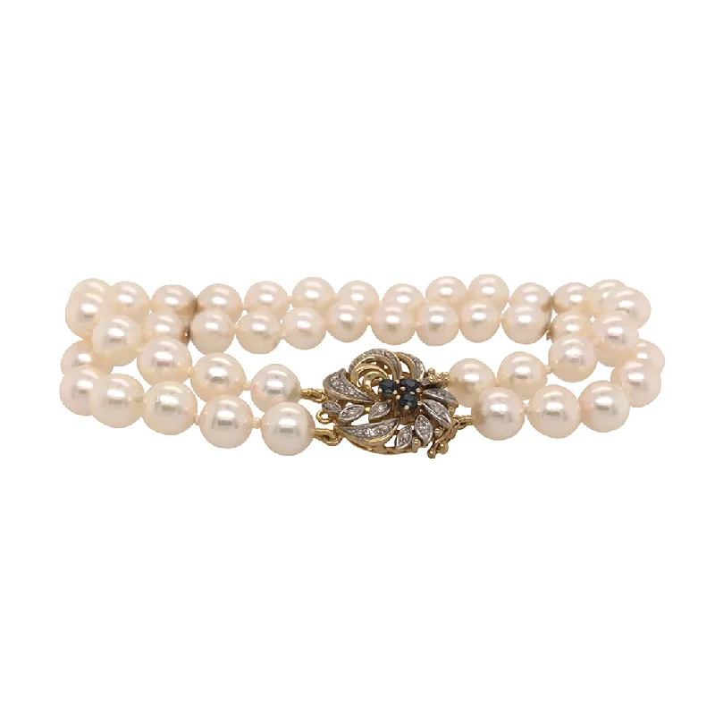 chic bangle bracelets -Pearl Bracelet with Diamond & Sapphire Clasp