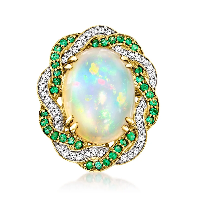 engagement rings with matching wedding bands -Ross-Simons Ethiopian Opal, Emerald and . Diamond Twisted Ring in 14kt Yellow Gold