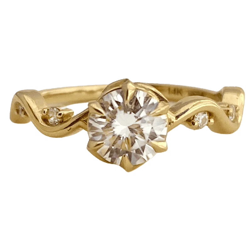 gold engagement rings with diamonds -Water Lily Engagement Ring