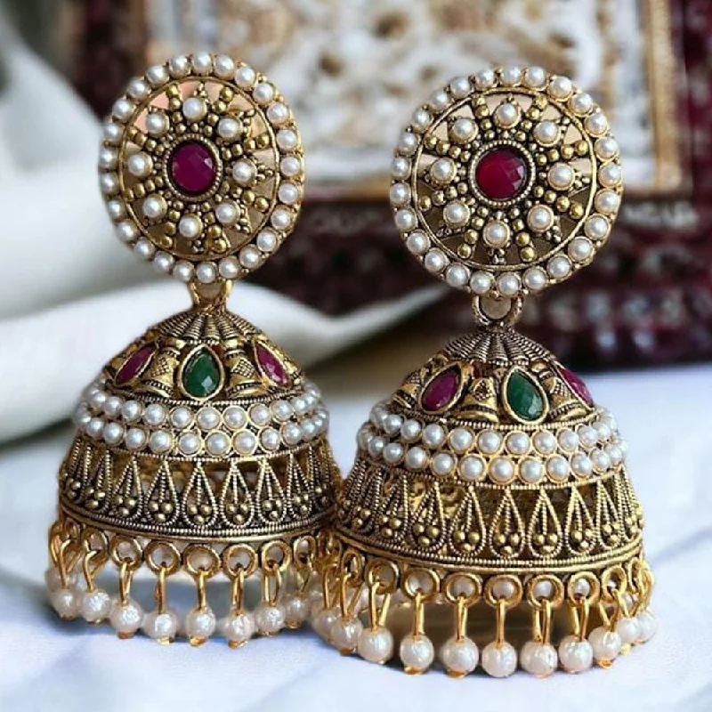 women’s chandelier earrings -Gehana Mahal Gold Plated Jhumki Earrings