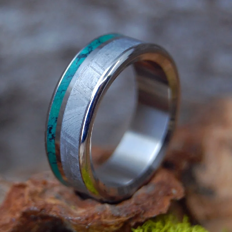 fashion rings with stones -Meteorite Incoming | Men's Meteorite, Imperial Jade & Titanium Wedding Ring