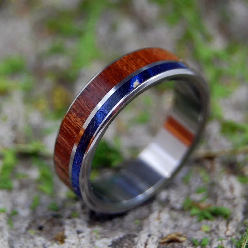 personalized rings with names -Cherry Blue Wood | Men's Cherry Wood & Titanium Wedding Ring