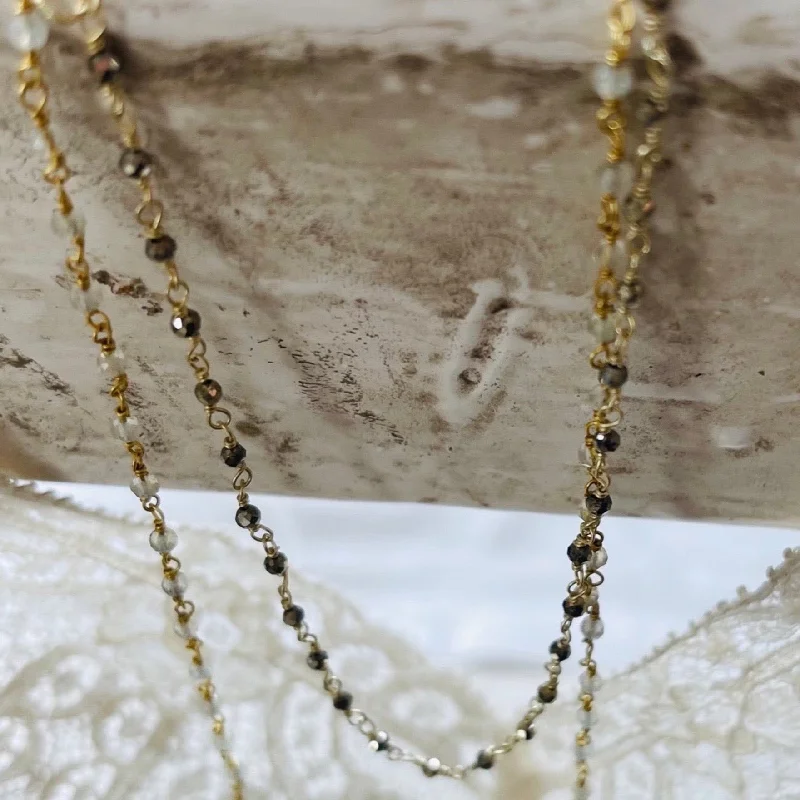 engraved necklaces for gifts -pyrite rosary chain | 24 k gold plated