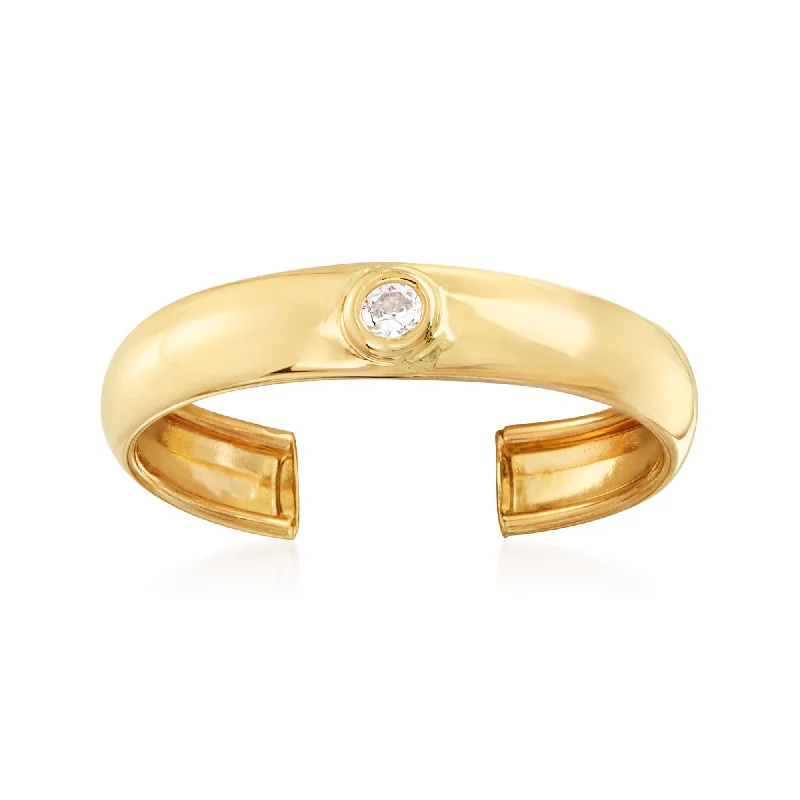 romantic proposal engagement rings -Ross-Simons 14kt Yellow Gold Toe Ring With CZ Accent