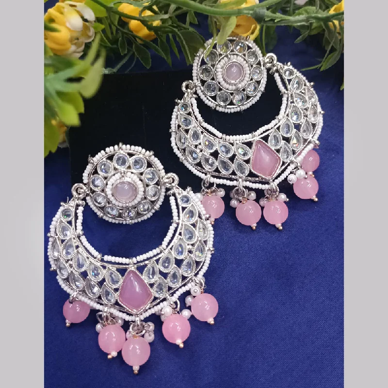 trendy tassel earrings -Exotica Collection Silver Plated Crystal And Pearl  Dangler Earrings