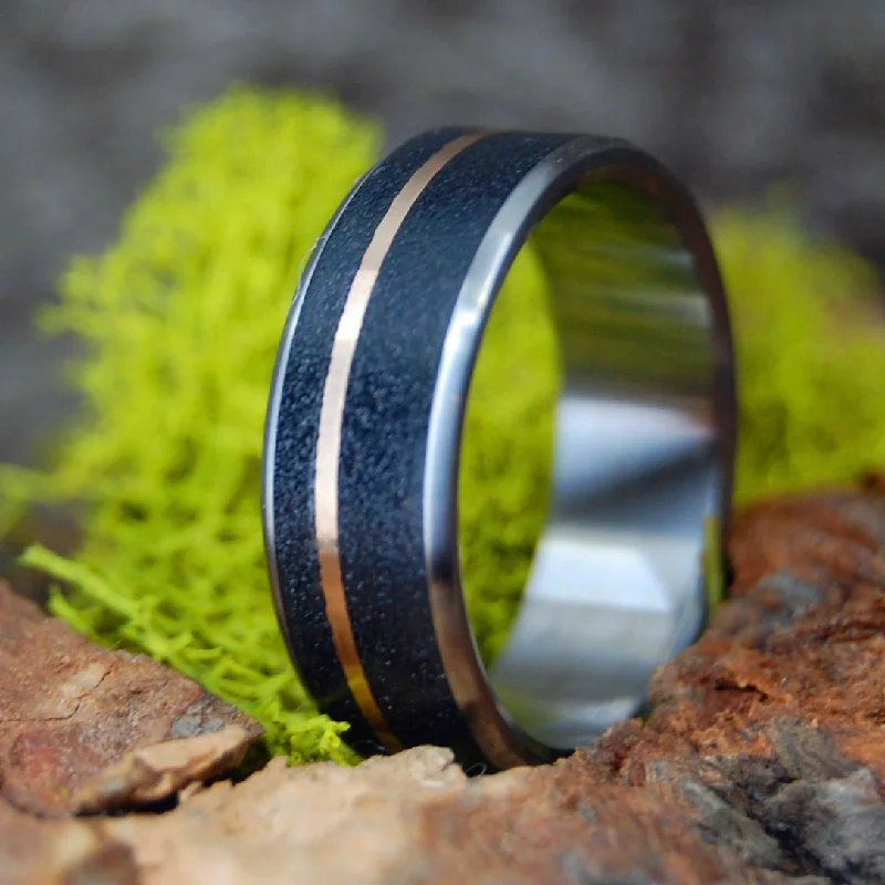 birthstone rings for women -Playa Negra | Men's Black Beach Sand, Copper & Titanium Wedding Ring