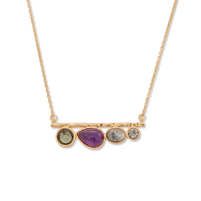 eco-friendly necklaces -Azalea Multi Stone Bar Necklace