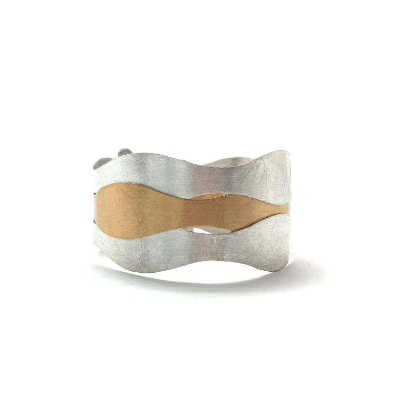 luxury bracelet bangles -Overlapping Wave Bracelet - Silver/Gold