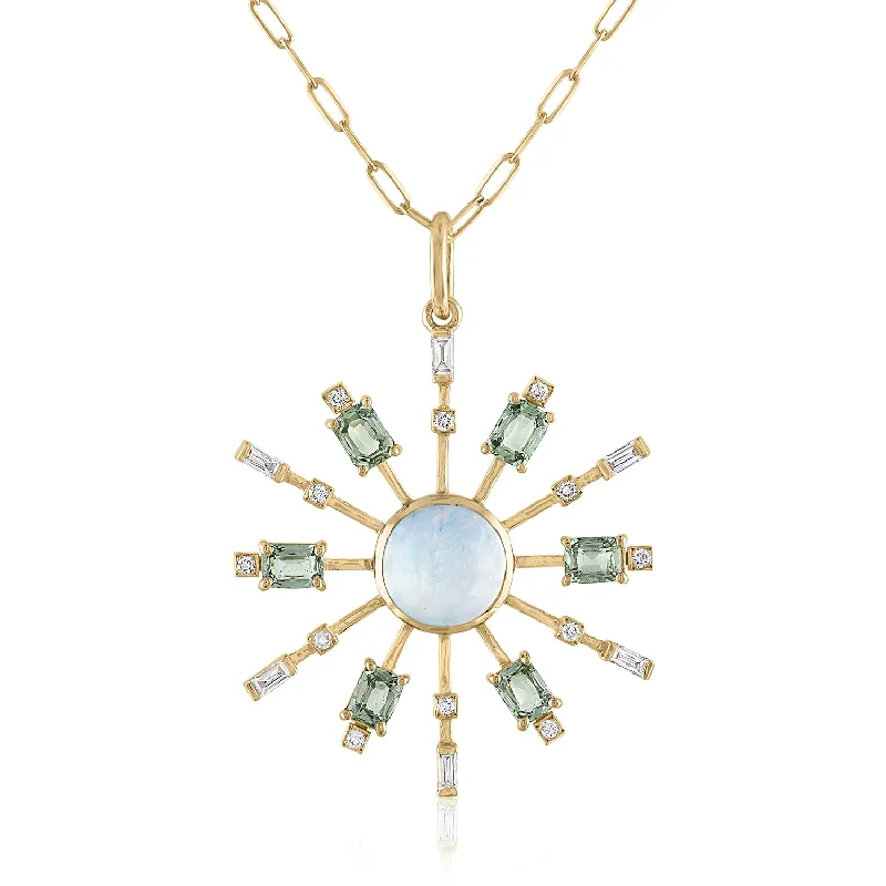 chain and pendant necklaces -STARBURST MOONSTONE AND TOURMALINE PENDANT