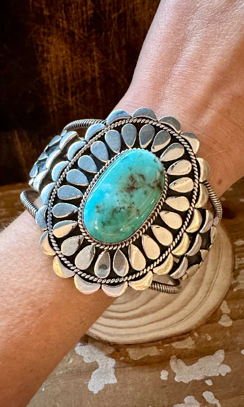 personalized engraved bangles -L. JAMES S/S Navajo Turquoise Sterling Silver Cuff 108g