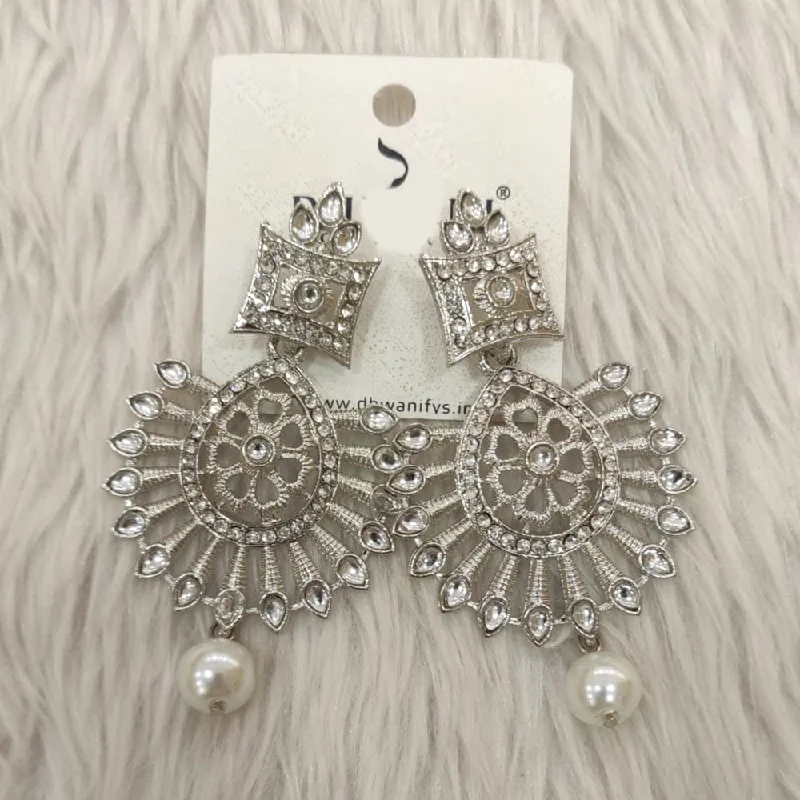 affordable luxury earrings -Dhwani Silver Plated Kundan Stone Dangler Earrings