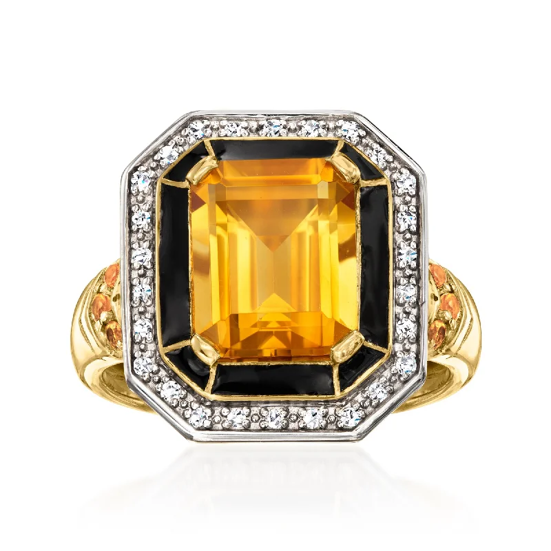 simple engagement rings -Ross-Simons Citrine and . Diamond Art Deco-Style Ring With Black Enamel in 18kt Gold Over Sterling