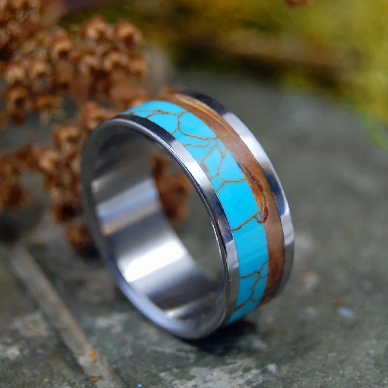 vintage rings for women -Mirrored Kinship | Men's Tibetan Turquoise, Wood & Titanium Wedding Ring