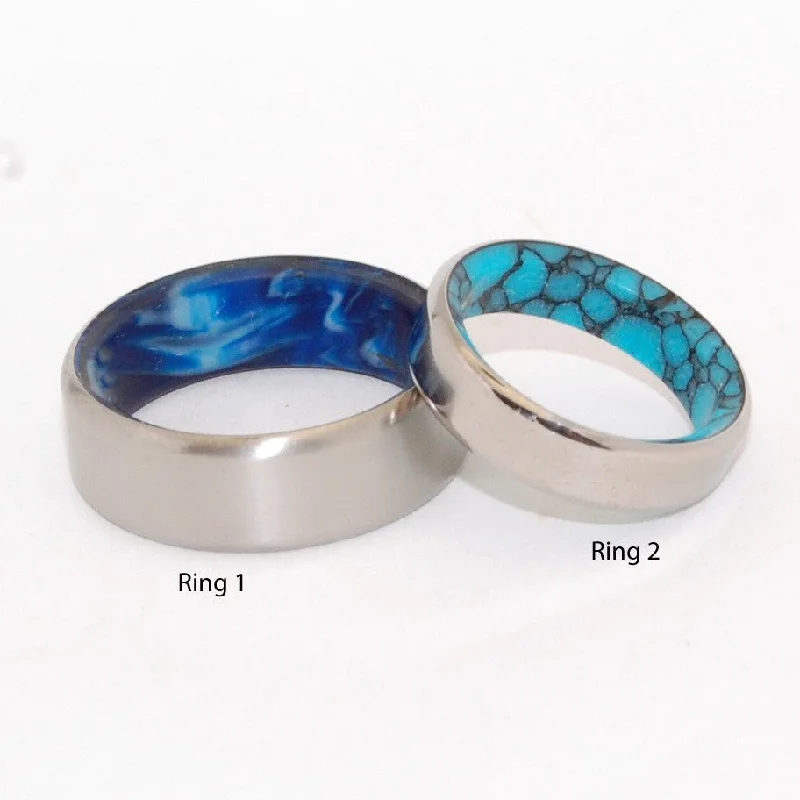 fashion forward rings -Lake & Swirling Sea | Turquoise Stone And Blue Vintage Resin - Unique Wedding Ring