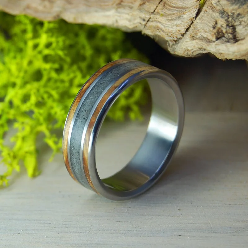 stackable gemstone rings -York Beach Maine | Men's Beach Sand, Wood & Titanium Wedding Ring