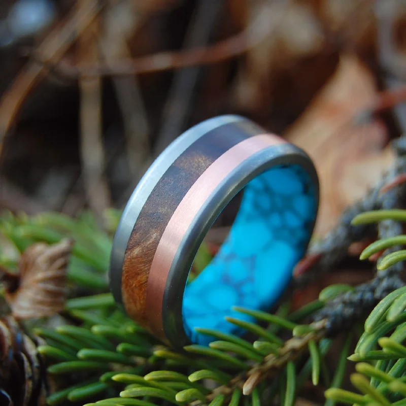 handmade rings for women -The Motive Of A Viking | Men's Copper, Turquoise, Desert Ironwood & Titanium Wedding Ring