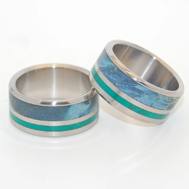 large stone engagement rings -Peaceful Waters | Jade & Blue Box Elder Wood Titanium Wedding Ring - Wooden Wedding Ring