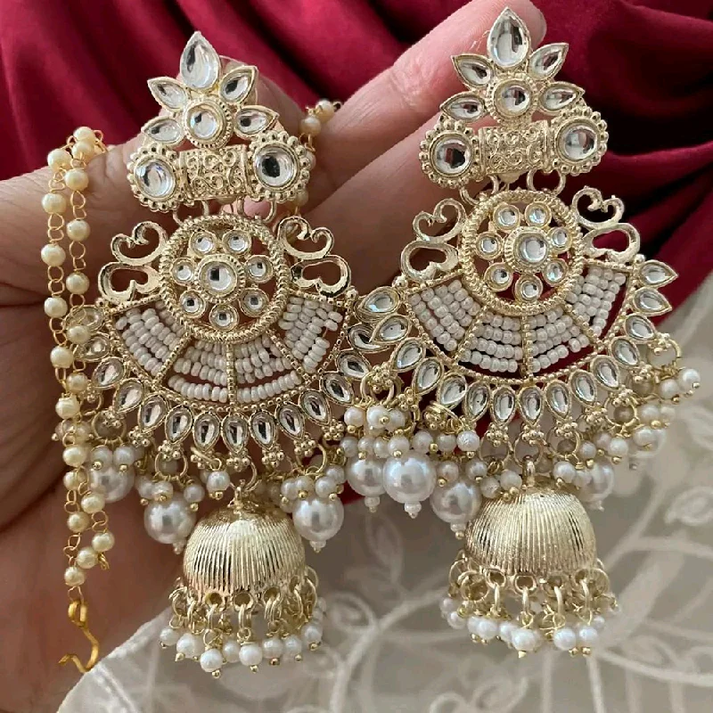 boho style earrings -Gehana Mahal Gold Plated Kundan And Pearl Jhumki Earrings