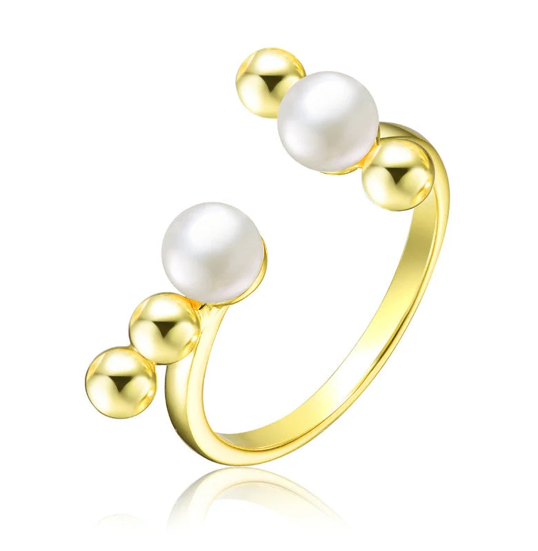 unique gemstone engagement rings -Sterling Silver 14k Gold Plated with 5mm freshwater Pearls Modern Ring