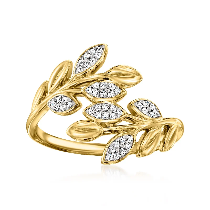 affordable engagement rings -Ross-Simons Diamond Leaf Bypass Ring in 18kt Gold Over Sterling