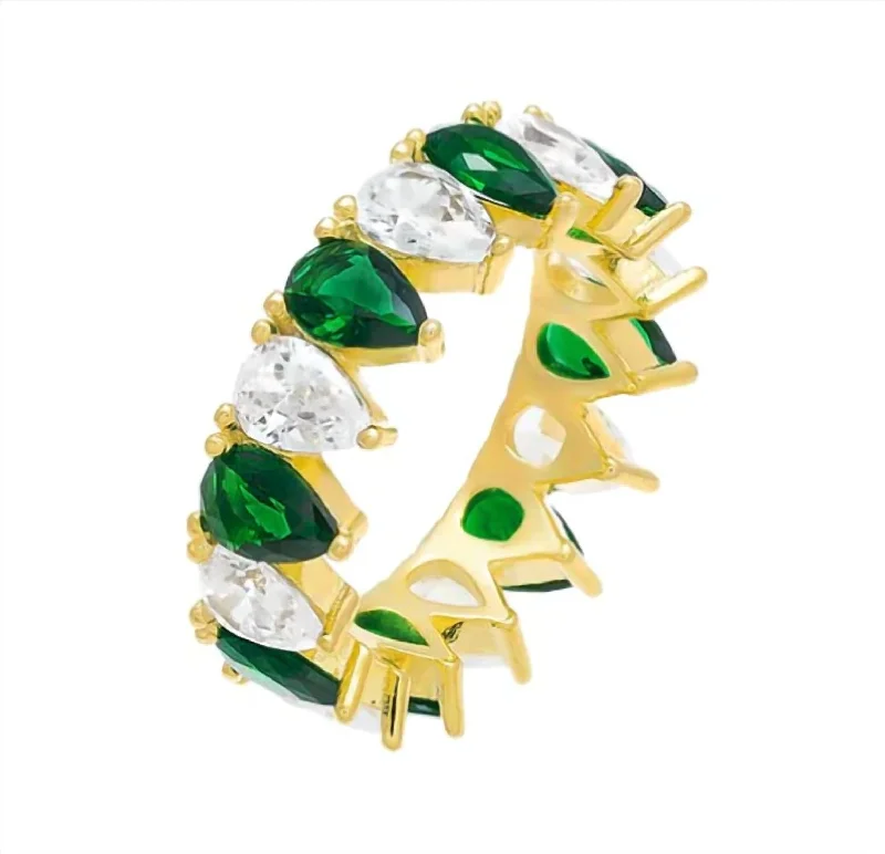 budget-friendly engagement rings -Colored Pear Shaped Eternity Band In Emerald Green