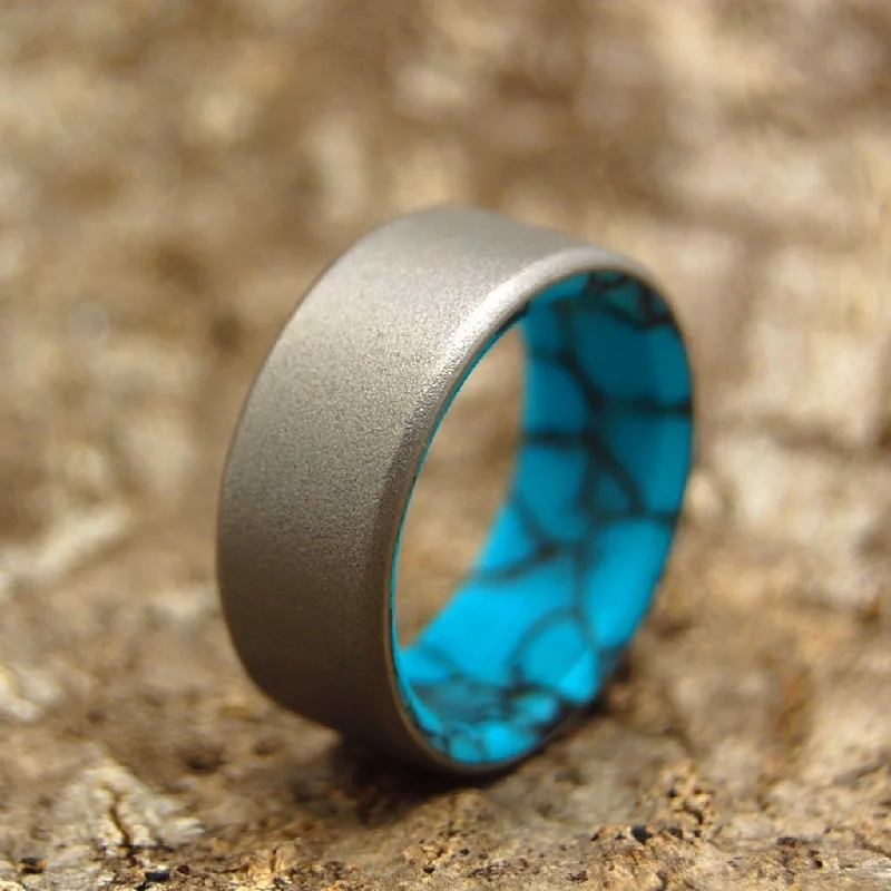 engagement rings with diamonds -Turquoise & Titanium Birthstone Ring | Men's Turquoise & Titanium Wedding Ring