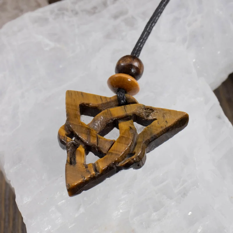 unique charm necklaces -Tiger's Eye | Sacred Symbols Triquetra Amulet