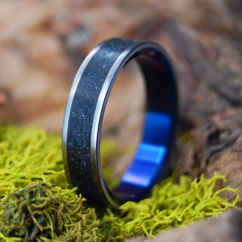 men’s rings -Icelandic Lava Blue | Women's Lava, Beach Sand & Titanium Wedding Ring