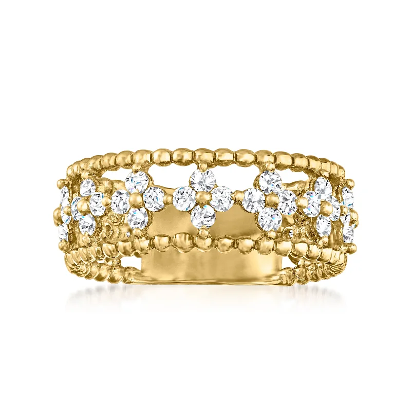 bridal engagement rings -Ross-Simons Diamond Open-Space Flower Ring in 14kt Yellow Gold