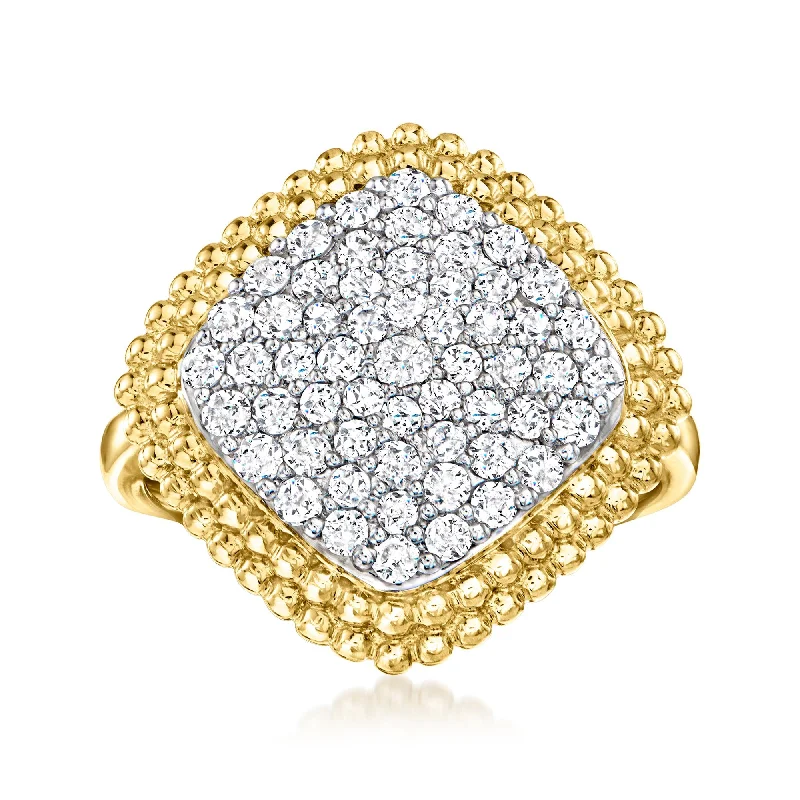 best engagement rings for women -Ross-Simons Pave Diamond Beaded-Edge Ring in 18kt Gold Over Sterling