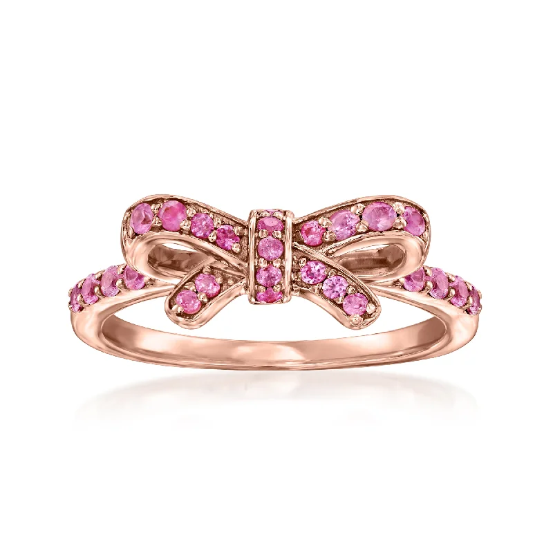 women’s rose gold engagement rings -Ross-Simons Pink Sapphire Bow Ring in 18kt Rose Gold Over Sterling