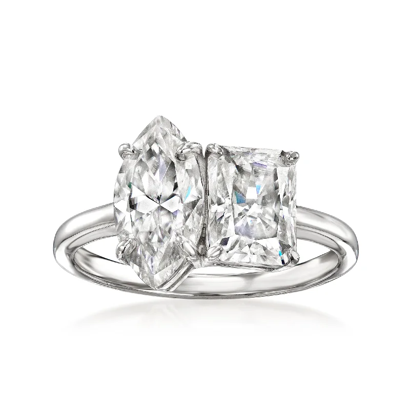 engagement rings with blue diamonds -Ross-Simons Moissanite Toi Et Moi Ring in Sterling Silver