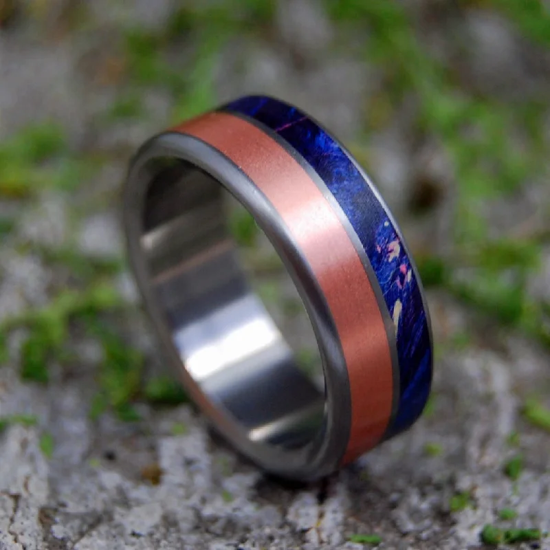 statement rings for women -Copper Shore | Men's Copper, Blue Box Elder Wood & Titanium Wedding Ring