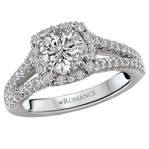 diamond halo engagement rings -Split Shank Semi-Mount Diamond Ring