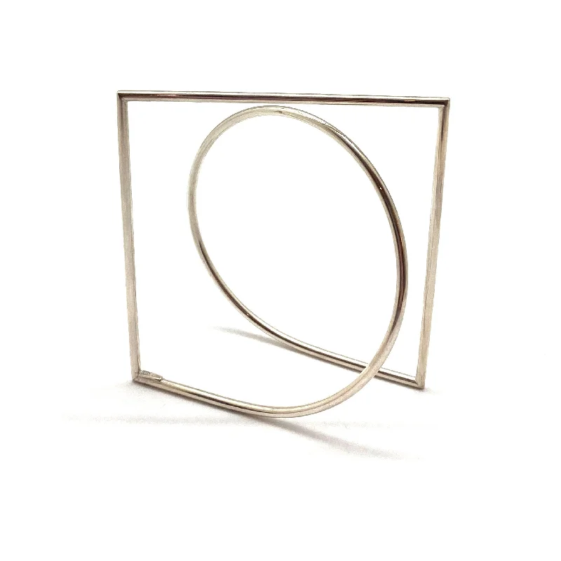 stylish gold bangles -Square Architecture Bangle Bracelet - Silver