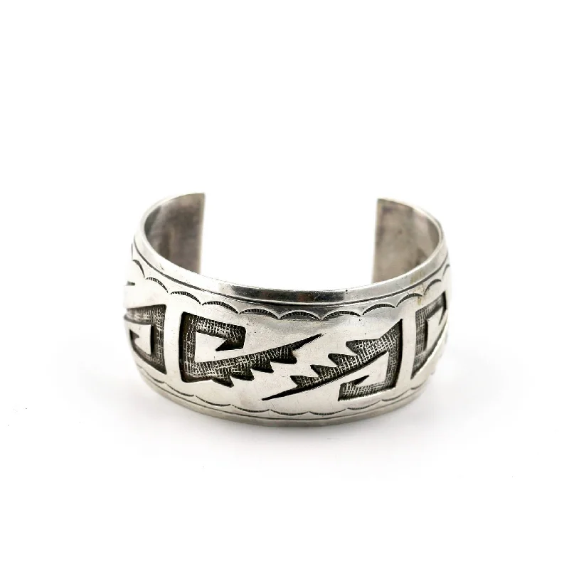 statement bracelets for women -Stamped 1980's Jagged Wave Hopi Cuff