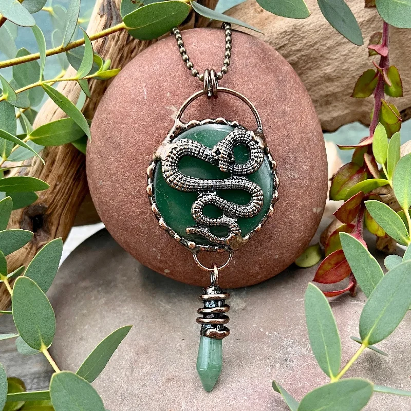 statement necklaces for evening wear -Green Aventurine Snake Necklace